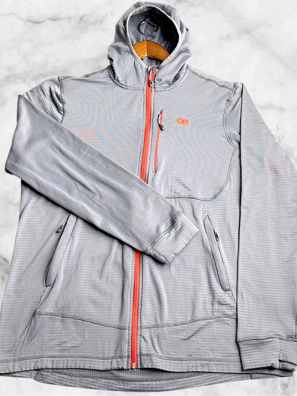 Outdoor Research Vigor Grid Fleece Hoodie Mens XL Gray Full Zip Technical Jacket